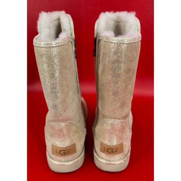 UGG Abree Short II Stardust Metallic Gold Suede Shearling Lined Boots Sz 6 - Picture 4 of 16